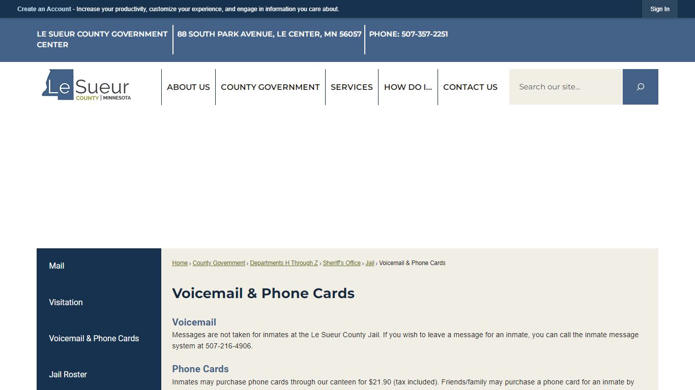 Voicemail & Phone Cards | Le Sueur County, MN